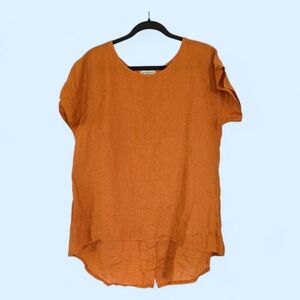 Terzo Millennio Linen Blouse Womens Small Orange Button Back Tunic Top Italy